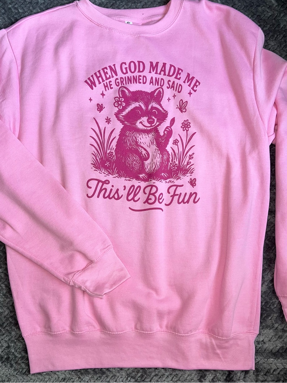Pink Graphic Crewneck Sweatshirt - "This'll Be Fun"